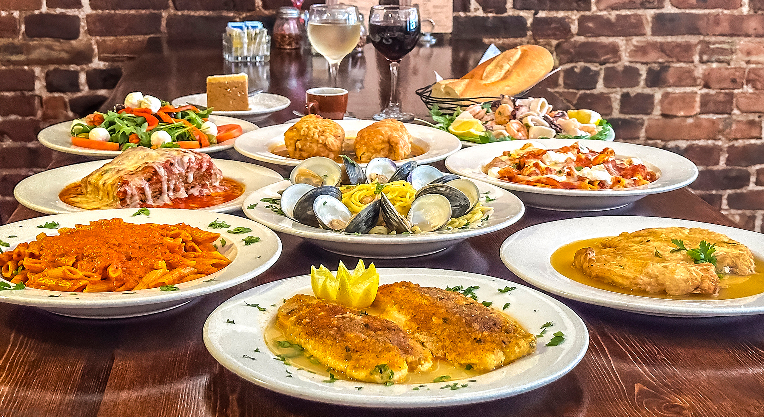 a table full of food.